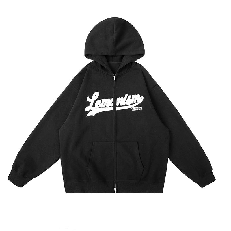 Letter patch hooded oversized loose jacket 
