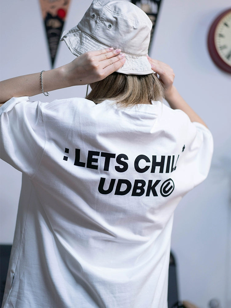 UDBK Slogan Print Cotton Short Sleeve Round Neck Loose T-Shirt