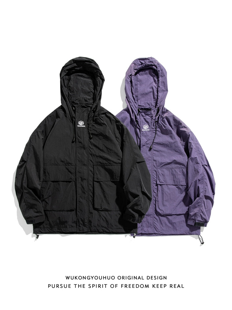 Functional hooded loose mountain waterproof punching jacket 